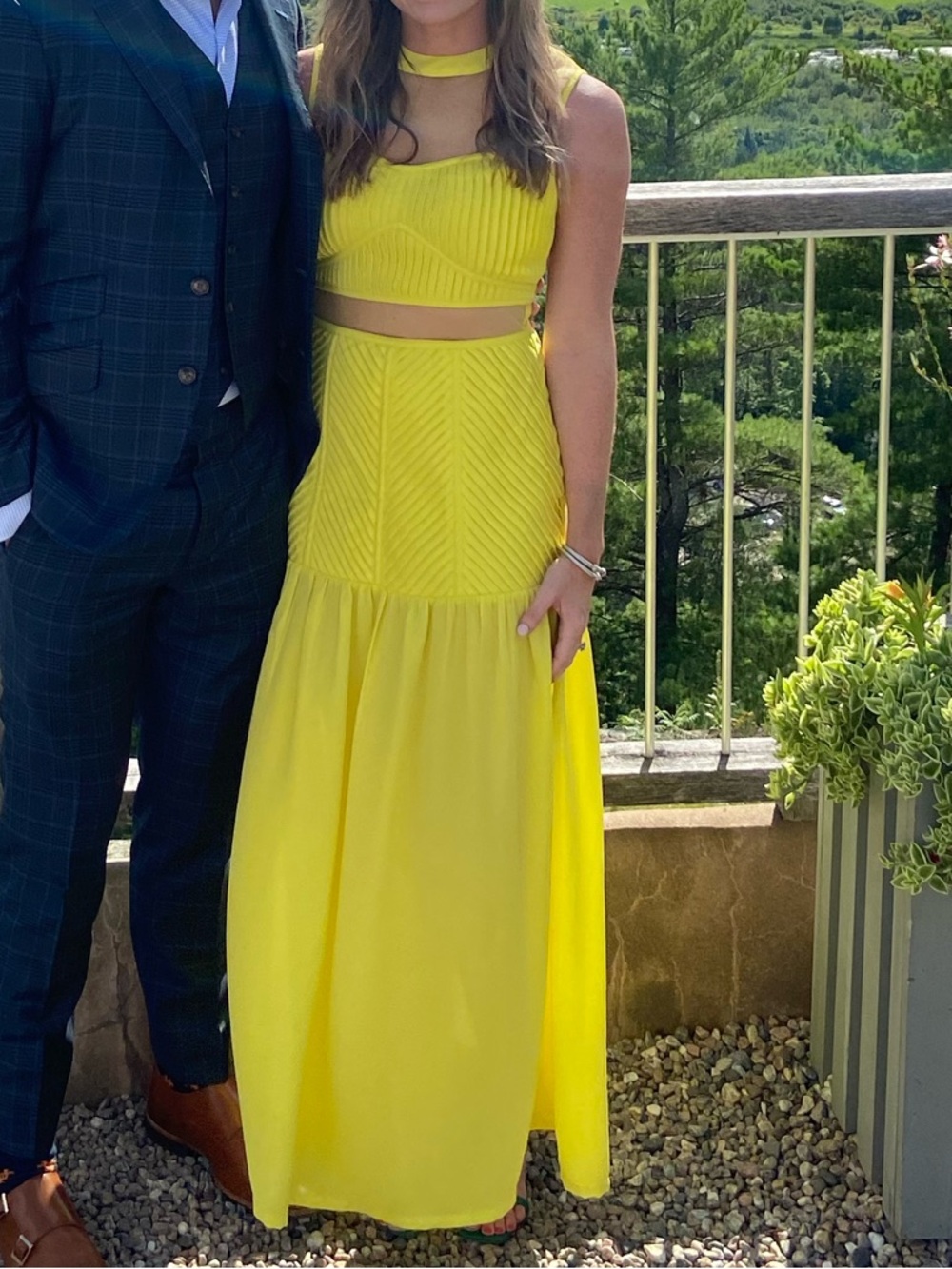 Yellow Maxi Vineet Bahl Dress with Cut Out